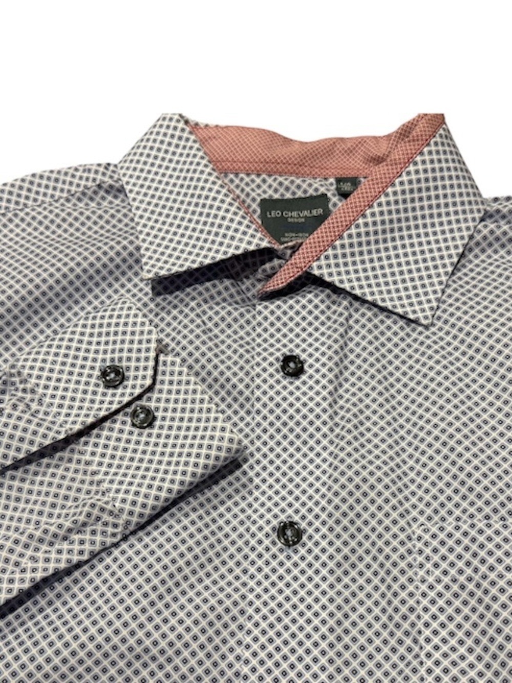 Leo Chevalier men's dress shirt geometric diamond pattern blue red size large
